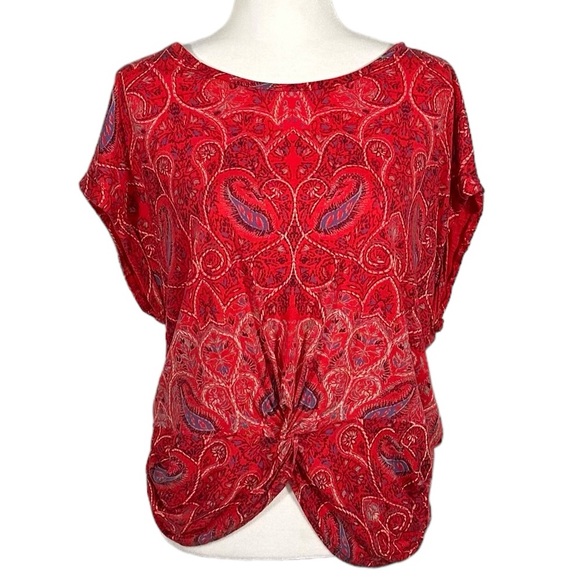 LUCKY BRAND PAISLEY RED T-SHIRT - SIZE LARGE - Picture 1 of 5